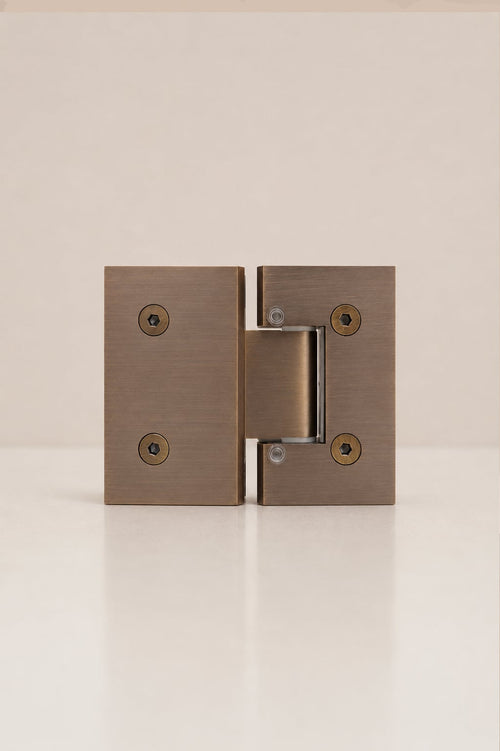 XO 180° Glass-to-Glass Hinge, Antique Brass — back